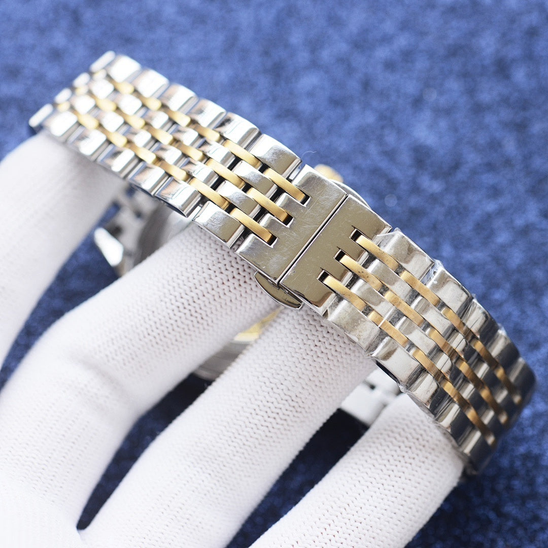 Longines watch metal bracelet in two-tone silver and gold, clasp and links