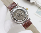 Automatic wristwatch with brown leather strap, exposed skeleton caseback