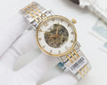 Longines automatic wristwatch with two-tone metal bracelet, white skeleton dial