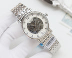 Automatic wristwatch with silver metal bracelet, white skeleton dial