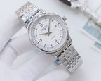 Longines watch with steel bracelet and white dial, silver-toned case