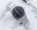 Longines watch with steel bracelet and black dial, silver-toned case