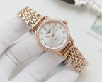 Longines watch with rose-gold tone mesh bracelet and white crystal bezel dial