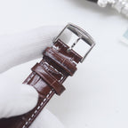 Longines watch leather strap and metal buckle, brown croc-texture