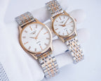Quartz wristwatch set with white dials and rose-gold metal details