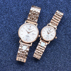 Longines pair of wristwatches with white dials and rose-gold and silver link bracelets