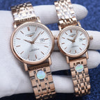 Longines pair of wristwatches with white dials and rose-gold tone metal link bracelets