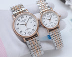 Two-tone watches with white dials and metal bracelet straps