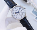 Longines wristwatch, blue dial and blue leather strap with chronograph subdials