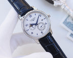 Longines wristwatch, blue dial and blue leather strap with chronograph subdials