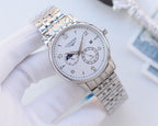Longines wristwatch with silver mesh bracelet and white dial with chronograph subdials