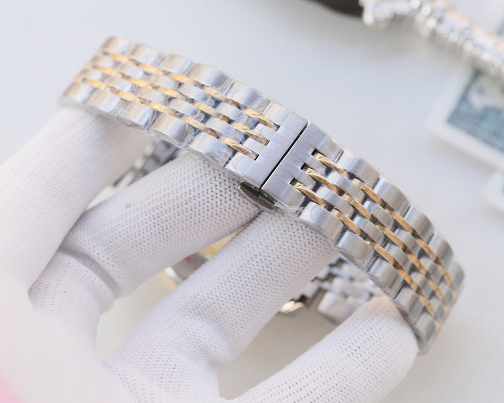 Longines two-tone automatic wristwatch bracelet and clasp, side view