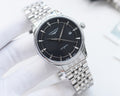 Longines automatic wristwatch with black dial and steel link bracelet, round case
