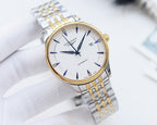 Longines automatic wristwatch with white dial, blue accents, two-tone bezel and bracelet