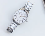 Longines stainless steel wristwatch with white dial and Roman numeral markers