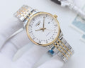 Longines wristwatch with two-tone metal bracelet and white dial, gold-toned hands