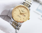 Two-tone Longines watch with champagne dial and date window, silver bracelet