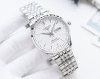 Longines watch with silver-white dial and silver stainless steel bracelet