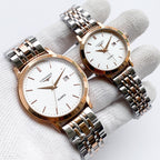 Longines quartz watch with white dial and two-tone rose-gold and steel bracelet