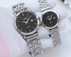 Quartz wristwatches with stainless steel bracelets and black dials