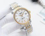 Longines wristwatch with two-tone bracelet, white dial, gold hands and logo markers.