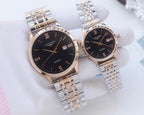 Longines watch pair with two-tone metal bracelet and black dial