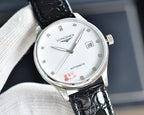 Automatic wristwatch by Longines, white dial, silver case, black leather strap, date window