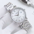 Longines stainless steel watch with silver-tone bracelet and white dial