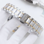 Longines two-tone stainless steel watch with gold accents, silver bracelet, white dial
