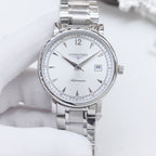 Longines stainless steel automatic watch with silver bracelet and white dial