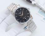 Longines two-tone watch with dark blue dial and gold hands on silver bracelet
