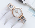 Longines two-tone metal watch with white dial and link bracelet, rose-gold case