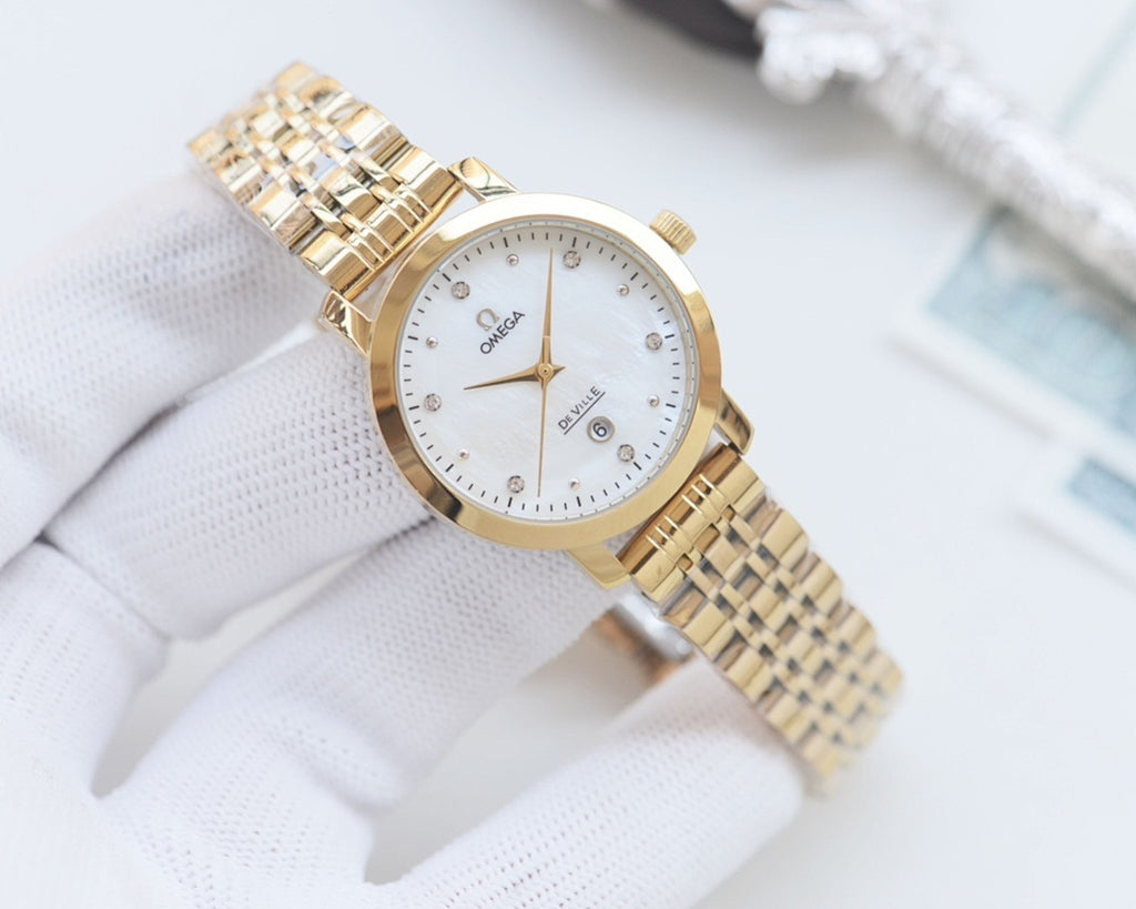 Longines two-tone metal wristwatch with white dial, slim bezel, and link bracelet