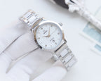 Longines two-tone metal watch with white dial and three-link bracelet sections