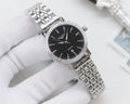 Longines stainless steel wristwatch with black dial and metal bracelet