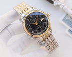 Two-tone stainless steel watch, dark blue dial with day-date window