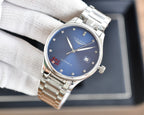 Longines automatic watch with silver-tone bracelet and blue dial, stick markers