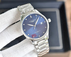Longines automatic watch with silver-tone bracelet and blue dial, stick markers