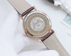 Longines quartz wristwatch with light brown leather strap and gold-toned case