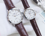 Longines quartz wristwatch set with brown leather straps and white dials