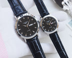 Longines quartz wristwatch set with dark blue leather straps and black dials