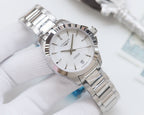 Longines watch with white dial and silver stainless bracelet, round case