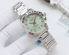 Longines watch with light green dial and silver stainless bracelet, round case