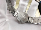Stainless steel Longines wristwatch caseback with bracelet, marked dial side