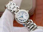 Longines wristwatch with silver bracelet and white dial, Roman numerals, blue hands