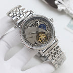 Longines wristwatch, silver-tone metal bracelet and silver dial with open-heart skeleton movement