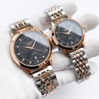 Longines watch: rose-gold bracelet, navy dial with markers; paired second watch