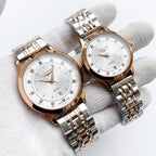Longines watch: silver metal bracelet, white dial; paired second watch matching