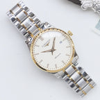 Two-tone Longines wristwatch with cream dial and silver-gold metal bracelet