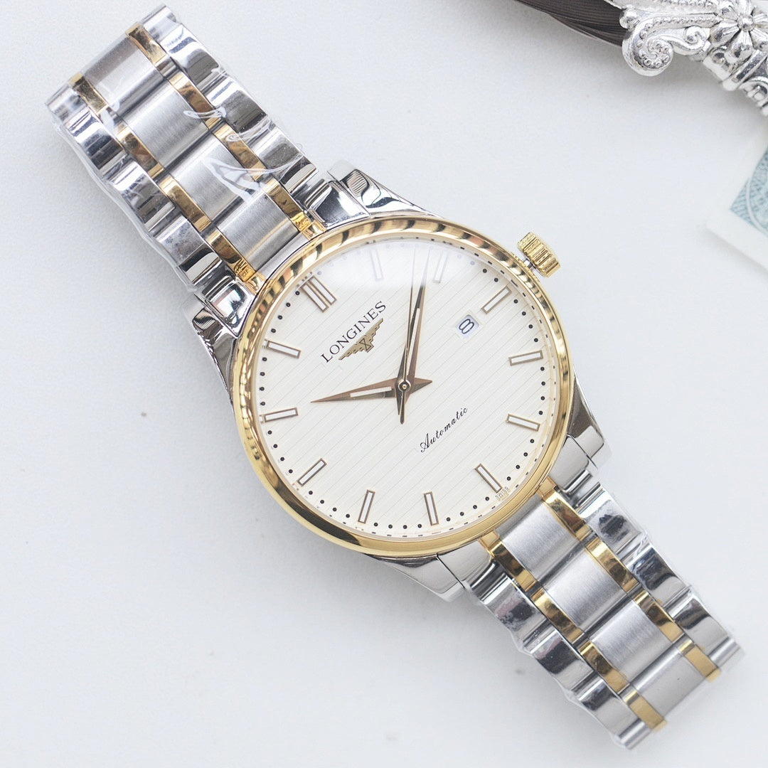Two-tone Longines wristwatch with cream dial and silver-gold metal bracelet